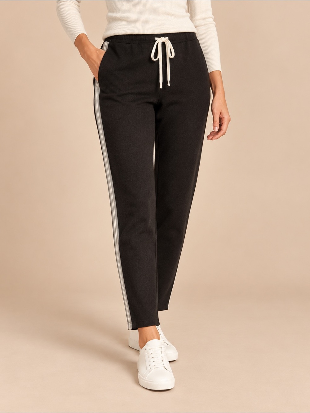 Piperlime Black Jogger Pants with White Side Stripe